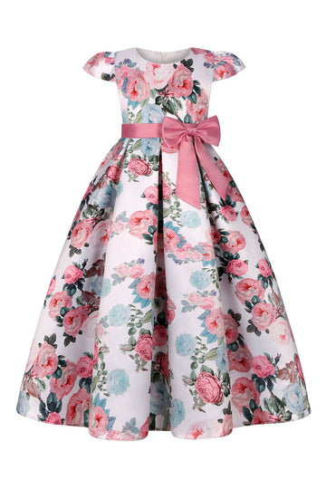 Rosa Estampado Floral Vestido de Meninas